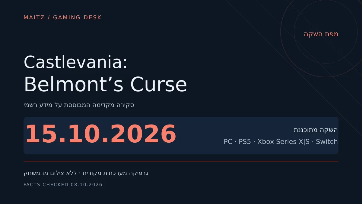 מפת השקה מערכתית של Castlevania: Belmont’s Curse: 15.10.2026; PC · PS5 · Xbox Series X|S · Switch