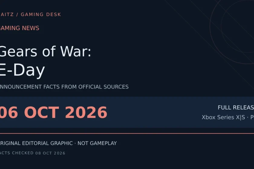 Editorial news brief for Gears of War: E-Day: October 6, 2026; Xbox Series X|S · PC