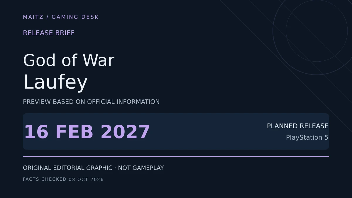 Editorial release brief for God of War Laufey: February 16, 2027; PlayStation 5
