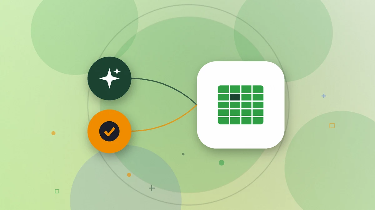 Illustration: a large spreadsheet with a highlighted cell, a sparkle and a check mark