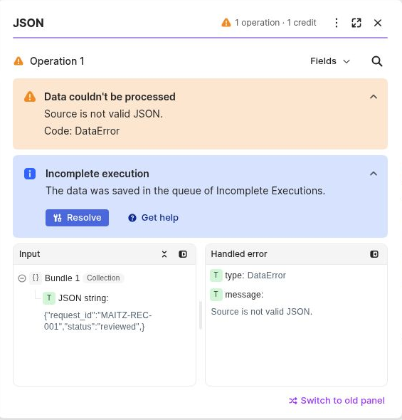 שגיאת DataError עם הודעה שהמידע נשמר ב־Incomplete Executions