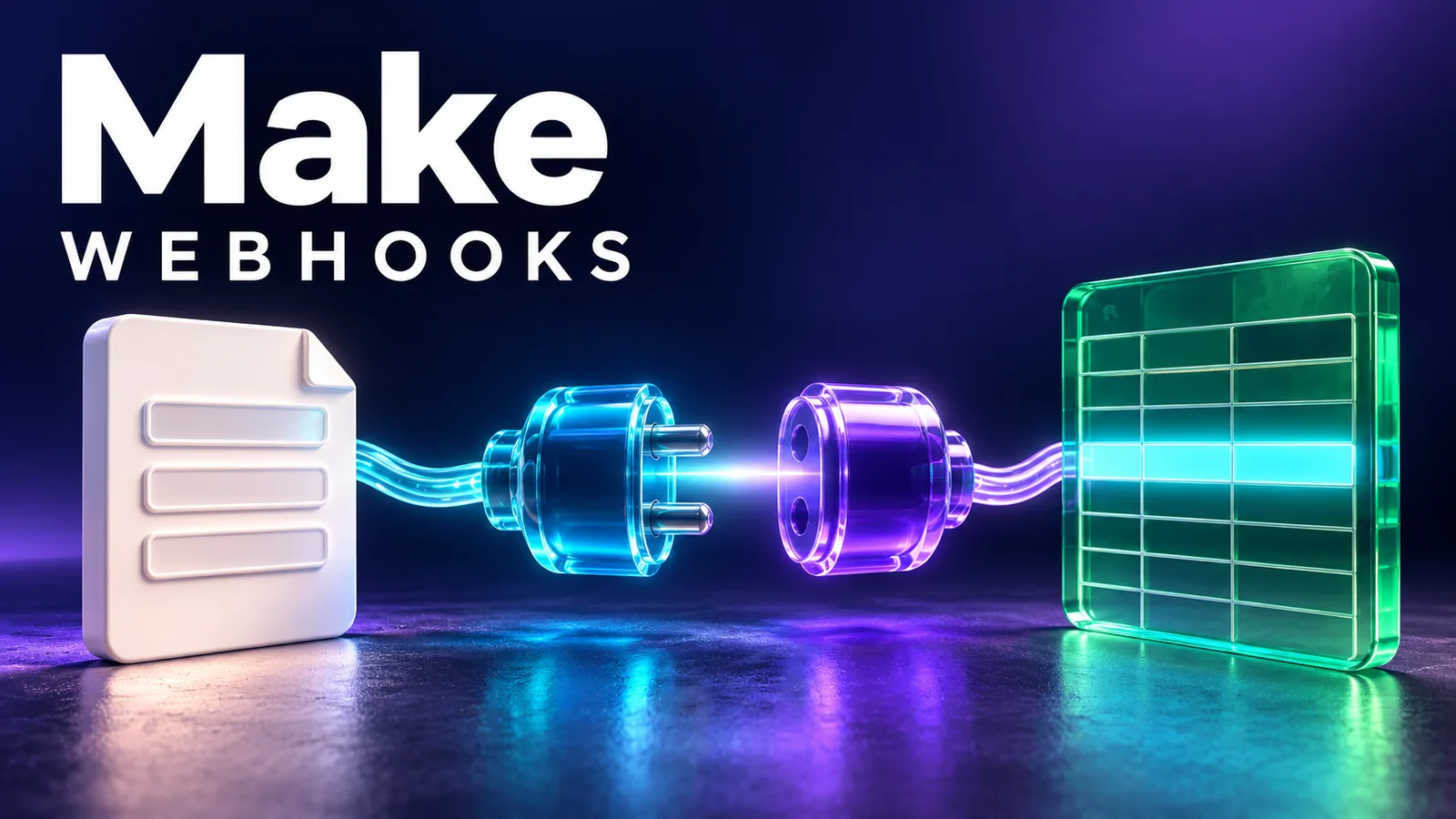 Editorial illustration of a form connected to a sheet through a webhook in Make