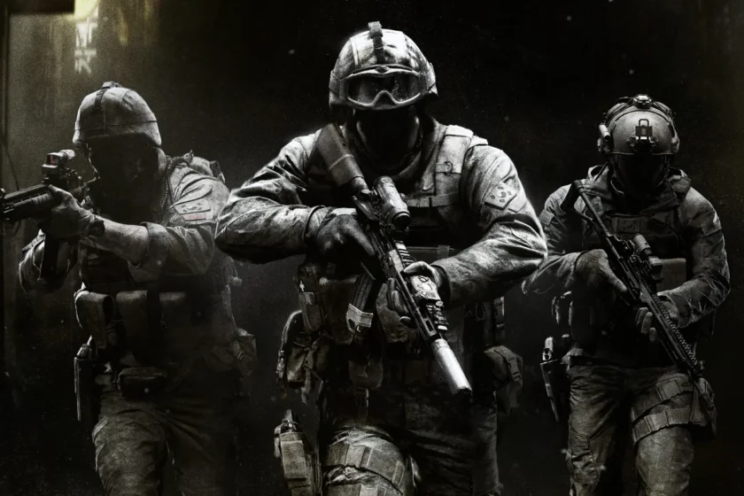 אמנות המפתח של Modern Warfare 4 מציגה צוות לוחמים חמושים.