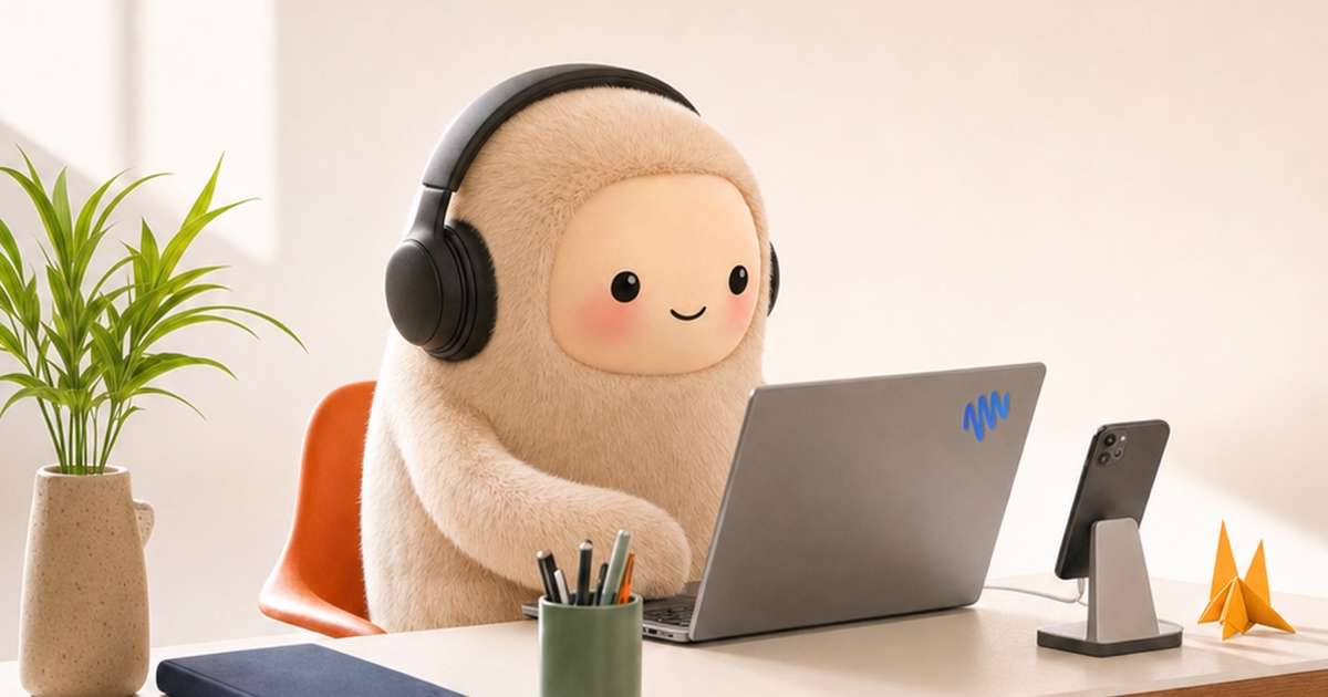 A character wearing headphones at a laptop, from the Muse website