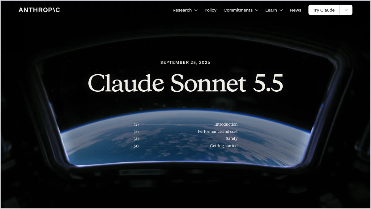 צילום מסך של עמוד ההודעה הרשמי של Anthropic על Claude Sonnet 5.5
