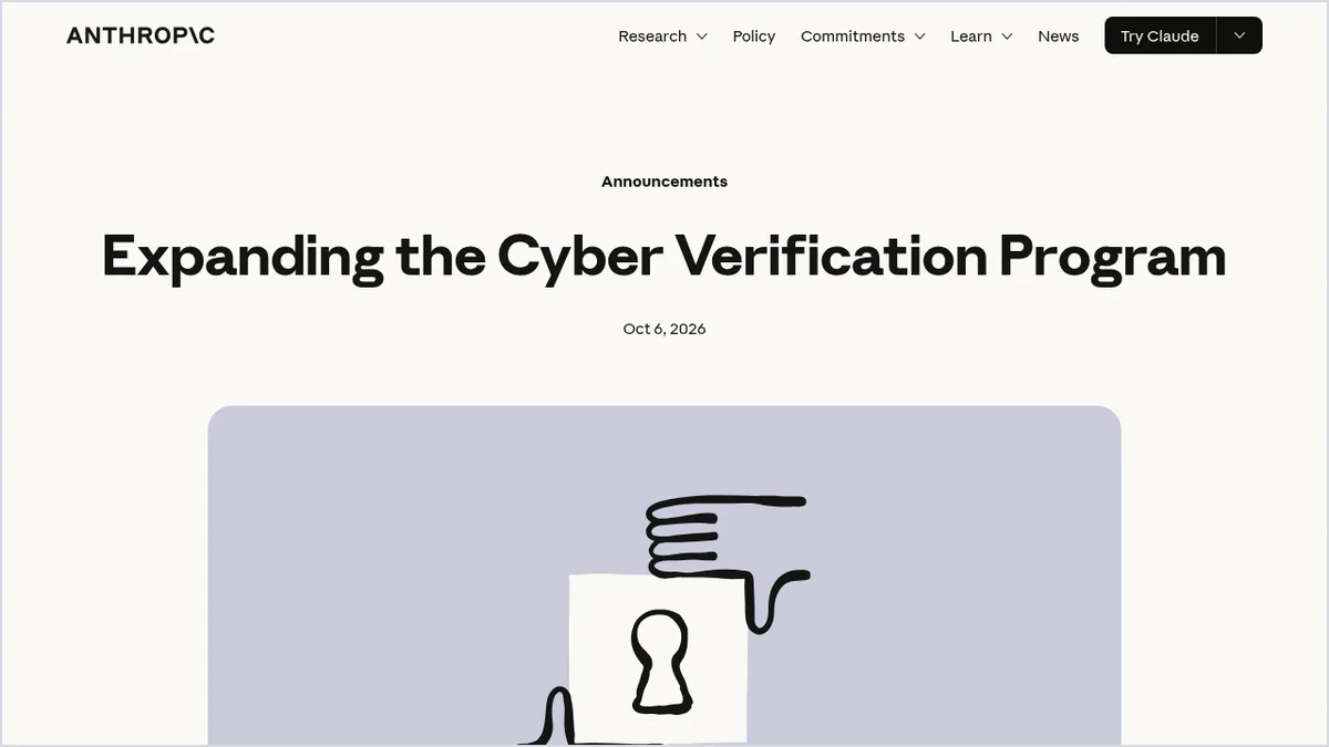 צילום מסך של הפוסט הרשמי של Anthropic על הרחבת Cyber Verification Program