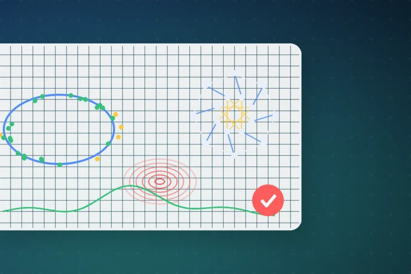 Illustration: Google's Gemini 4 Argon, a grid board with curves, geometric shapes and a check mark, representing complex problem solving