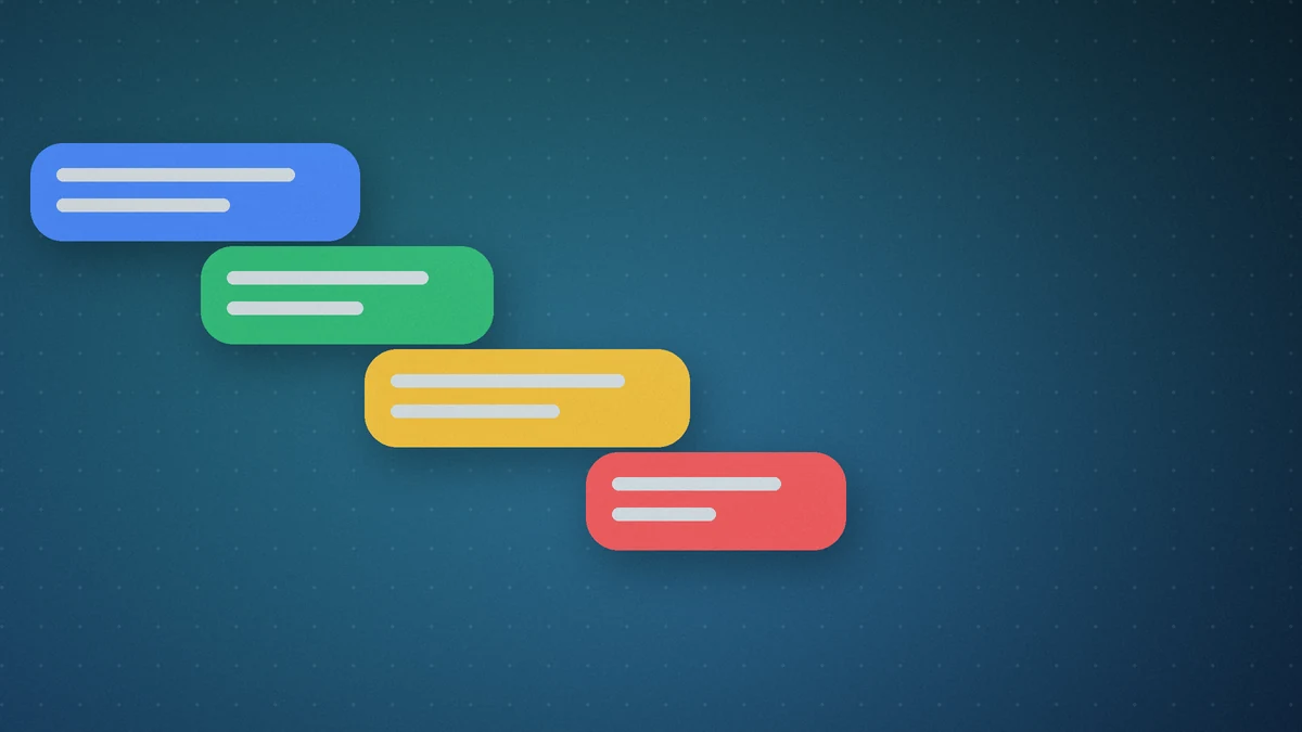 Illustration: colorful bubbles on a blue-green Google-style background, suggesting reusable tailored instructions