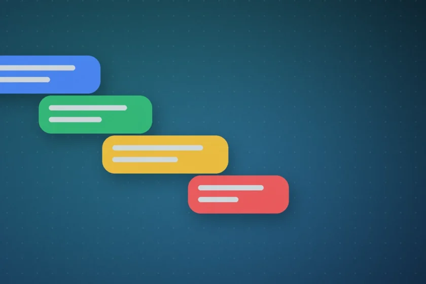 בועות צבעוניות על רקע כחול־ירוק בסגנון Google, המסמלות הוראות מותאמות שחוזרות על עצמן
