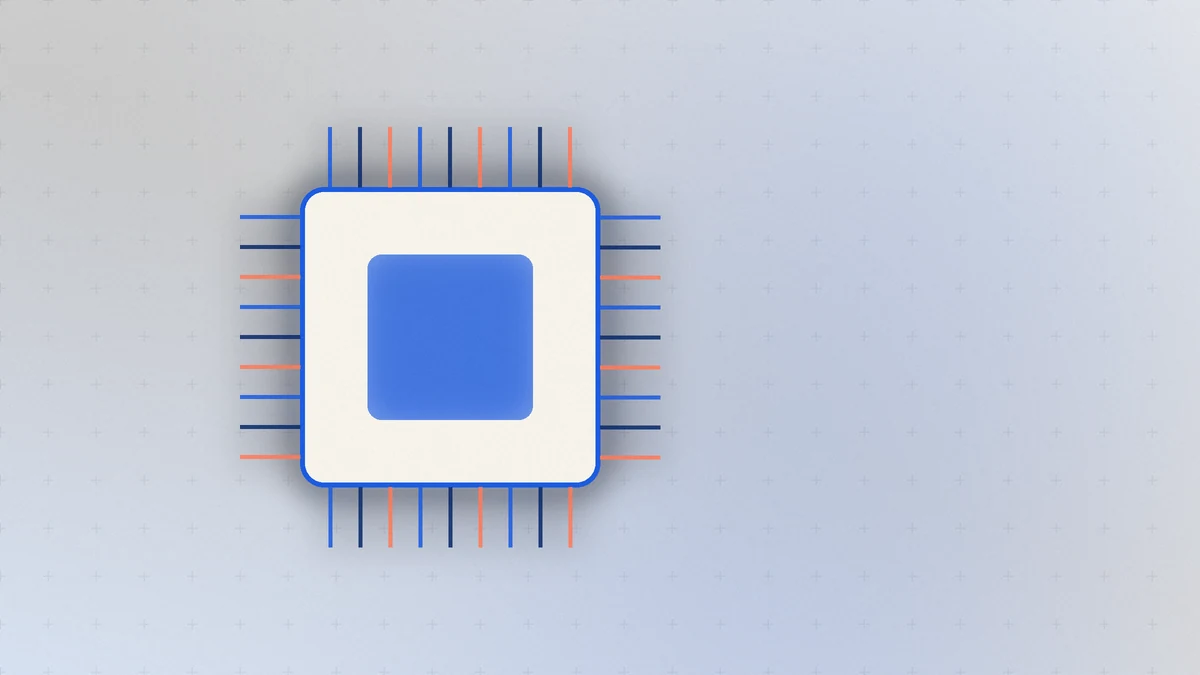 Illustration: a chip with pins and circuit traces on a Meta-toned background, representing open hardware gadgets