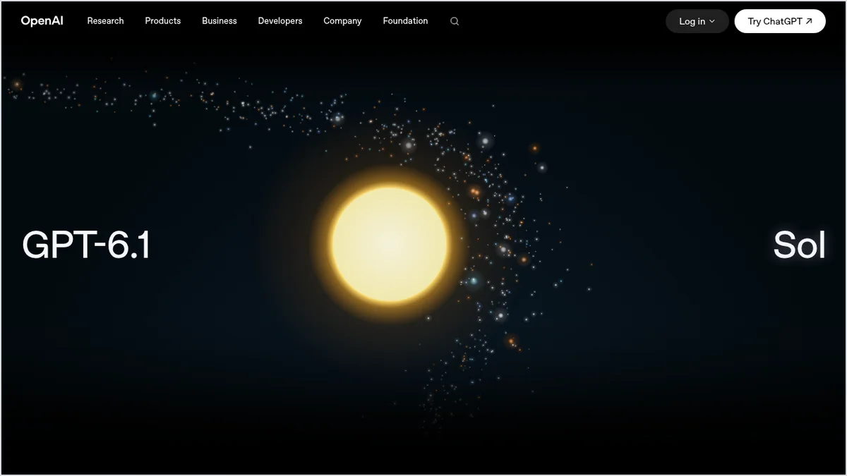 Screenshot of the GPT-6.1 Sol launch page on OpenAI's official site