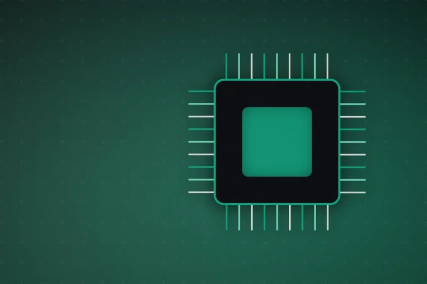Illustration: a glowing circuit chip in green and teal tones on a dark background, representing the new generation of models in ChatGPT