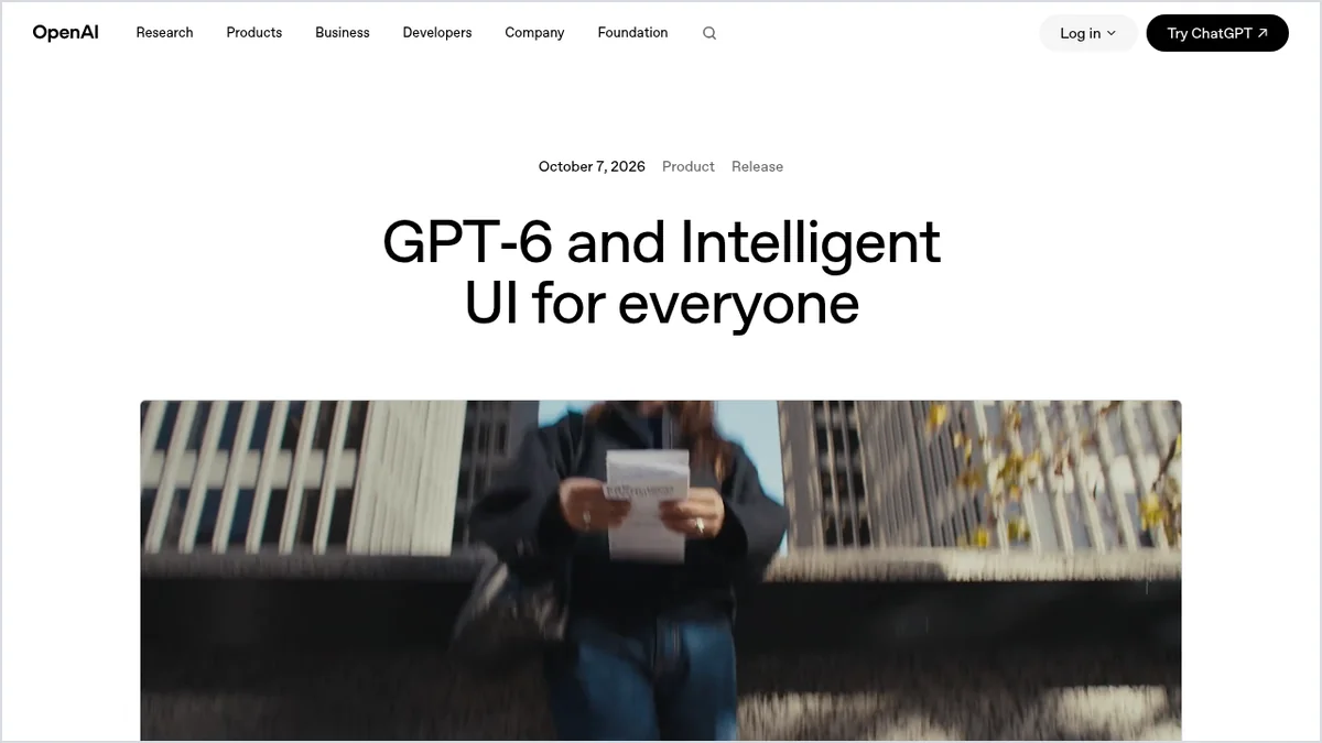 צילום מסך של הפוסט הרשמי של OpenAI על GPT-6 ו־Intelligent UI ב־ChatGPT