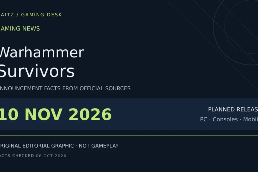 Editorial news brief for Warhammer Survivors: November 10, 2026; PC · Consoles · Mobile