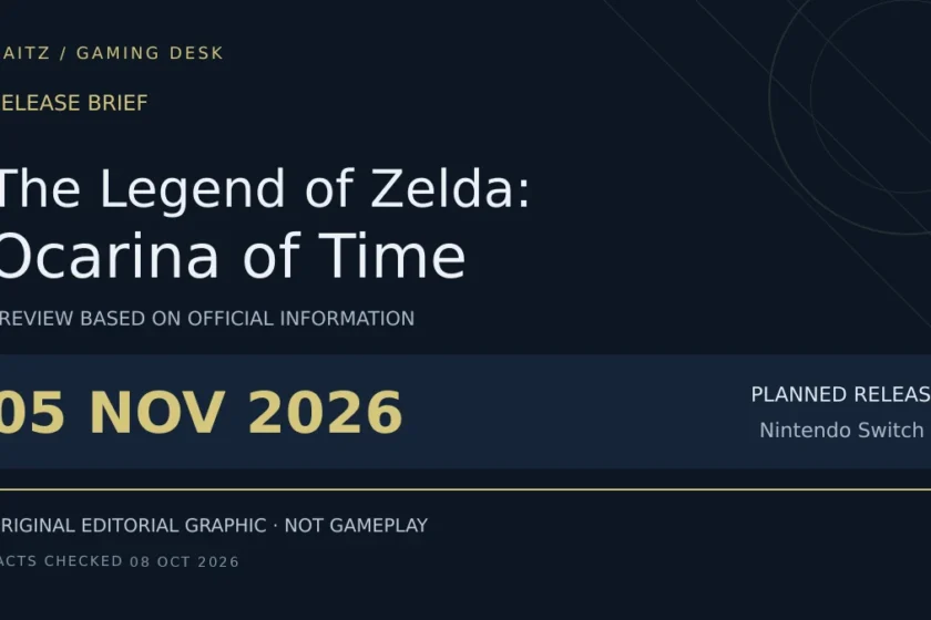 Editorial release brief for The Legend of Zelda: Ocarina of Time: November 5, 2026; Nintendo Switch 2